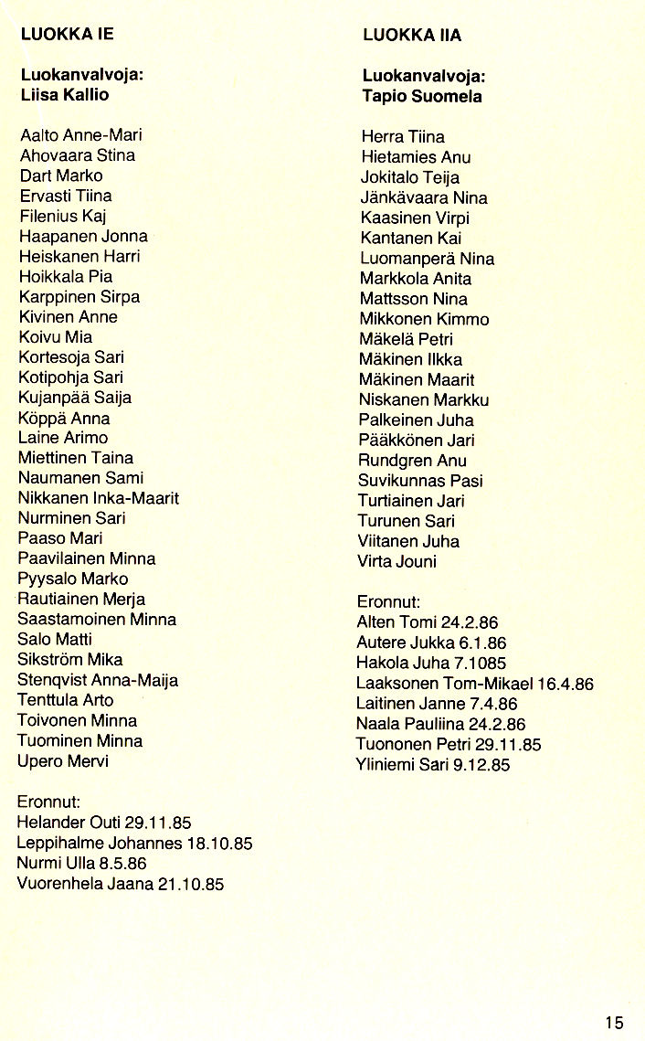 Oppilasluettelo 1985-86 sivu 3