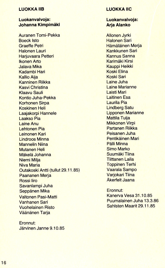 Oppilasluettelo 1985-86 sivu 4