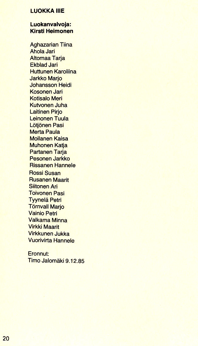 Oppilasluettelo 1985-86 sivu 8