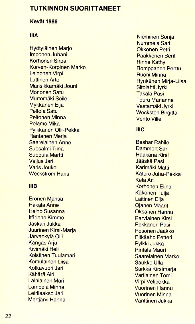 Oppilasluettelo 1985-86 sivu 9