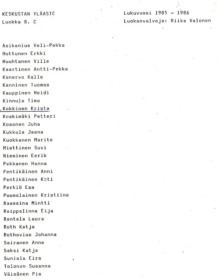 Oppilasluettelo yl�aste 1985-86 sivu 13