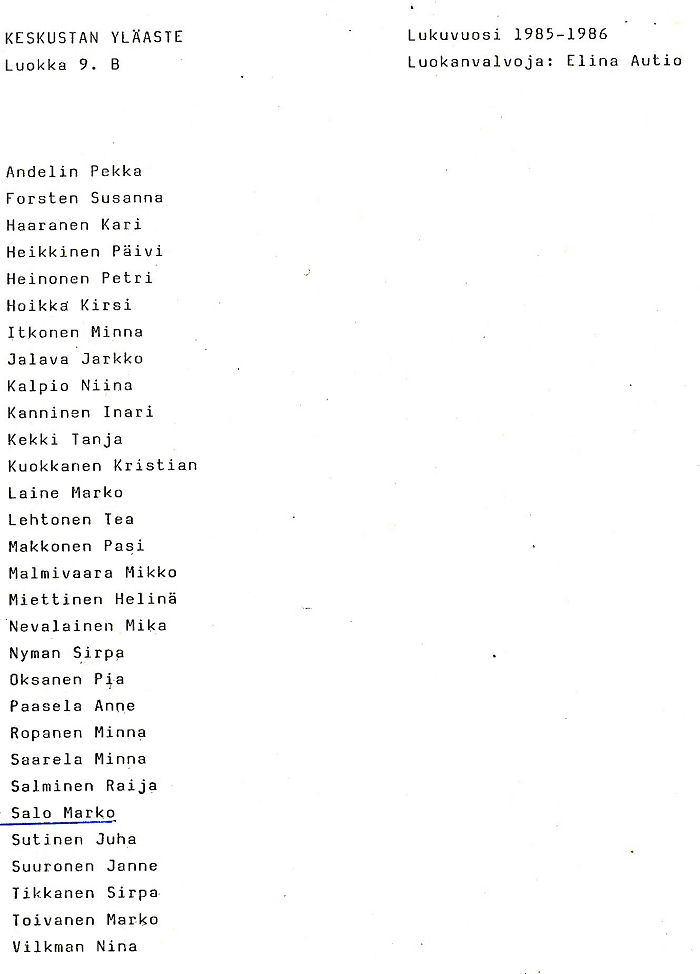 Oppilasluettelo yl�aste 1985-86 sivu 17