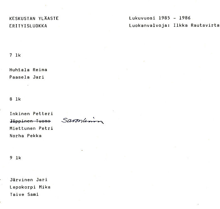 Oppilasluettelo yl�aste 1985-86 sivu 22