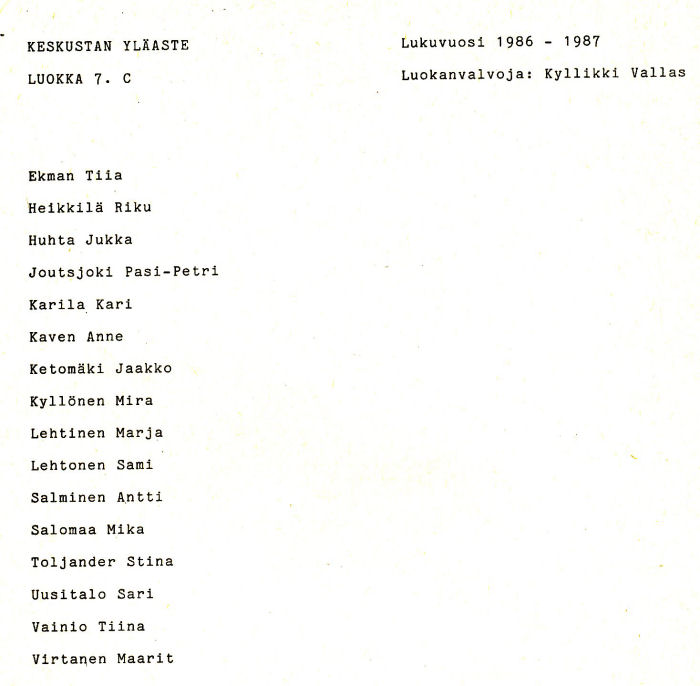 Oppilasluettelo yl�aste 1986-87 sivu 3