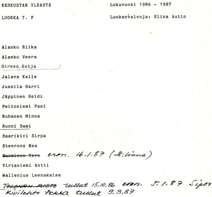 Oppilasluettelo yl�aste 1986-87 sivu 6
