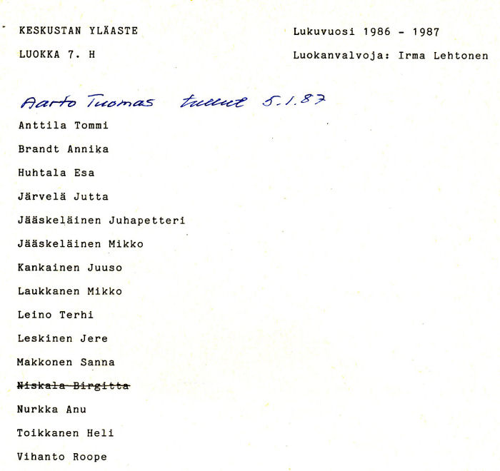 Oppilasluettelo yl�aste 1986-87 sivu 8