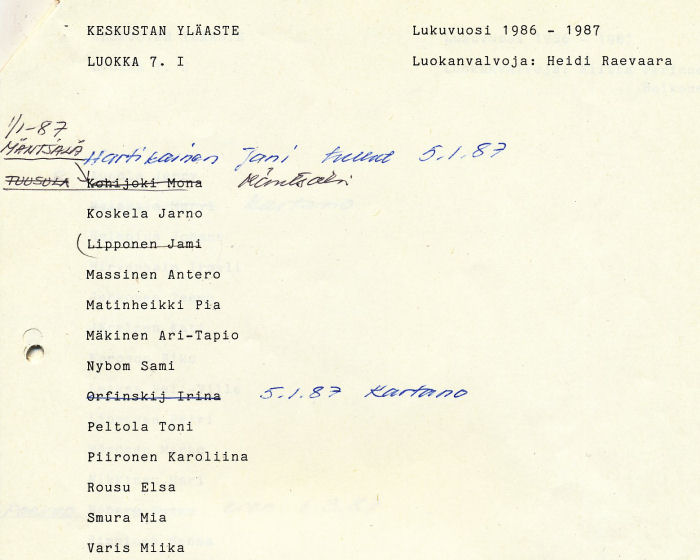 Oppilasluettelo yl�aste 1986-87 sivu 9