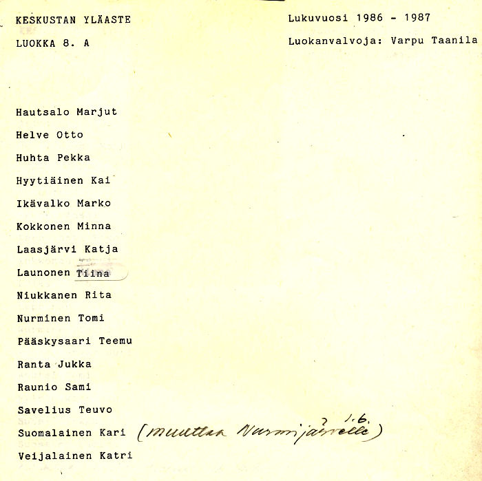 Oppilasluettelo yl�aste 1986-87 sivu 11