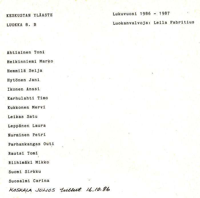 Oppilasluettelo yl�aste 1986-87 sivu 12