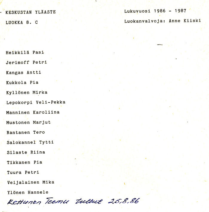 Oppilasluettelo yl�aste 1986-87 sivu 13