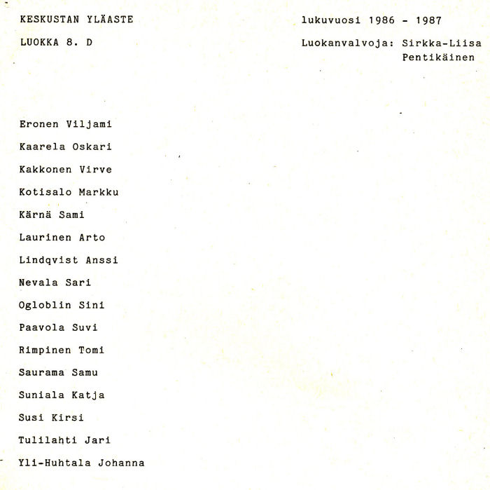Oppilasluettelo yl�aste 1986-87 sivu 14