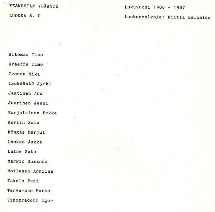 Oppilasluettelo yl�aste 1986-87 sivu 17