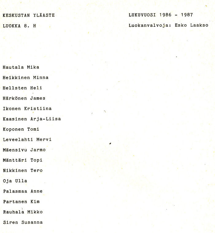 Oppilasluettelo yl�aste 1986-87 sivu 18