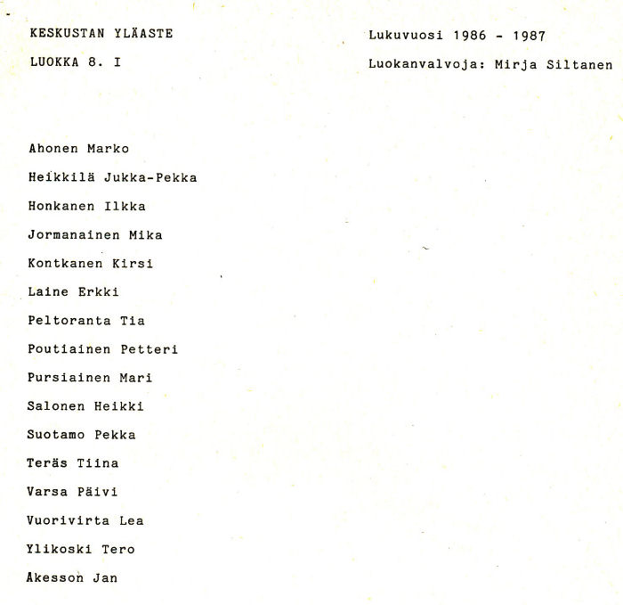 Oppilasluettelo yl�aste 1986-87 sivu 19