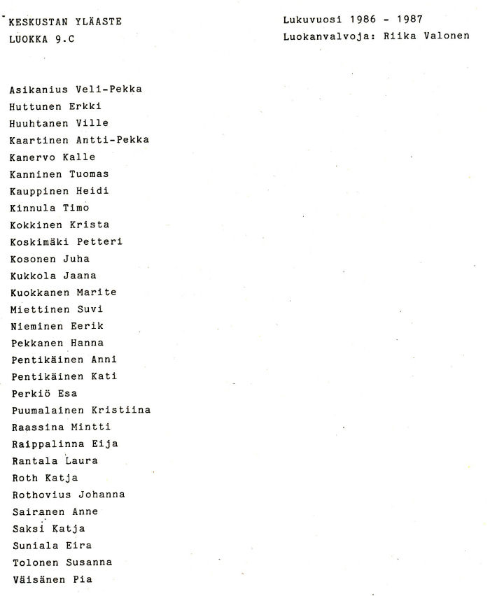 Oppilasluettelo yl�aste 1986-87 sivu 23