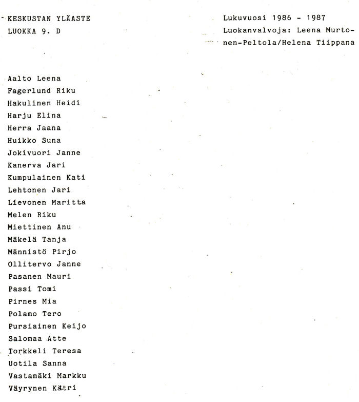 Oppilasluettelo yl�aste 1986-87 sivu 24
