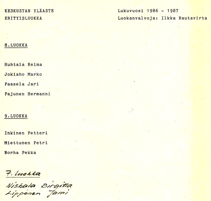 Oppilasluettelo yl�aste 1986-87 sivu 26