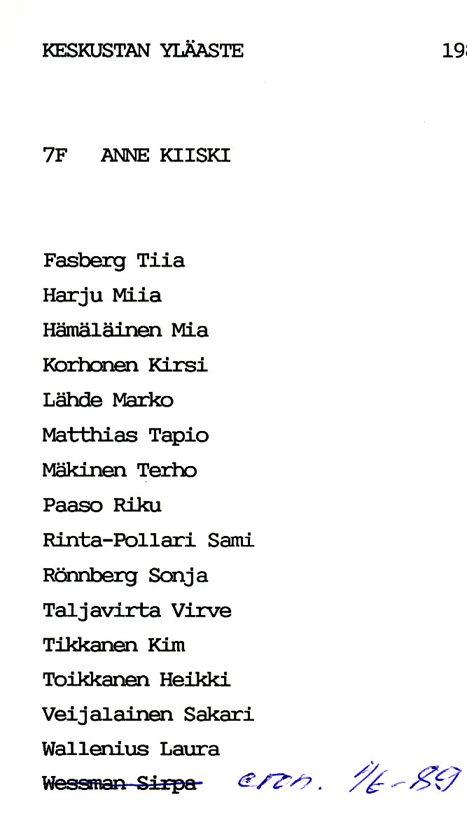 Oppilasluettelo yl�aste 1988-89 sivu 6