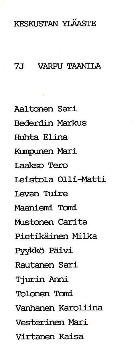 Oppilasluettelo yl�aste 1988-89 sivu 10