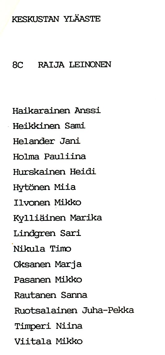 Oppilasluettelo yl�aste 1988-89 sivu 14