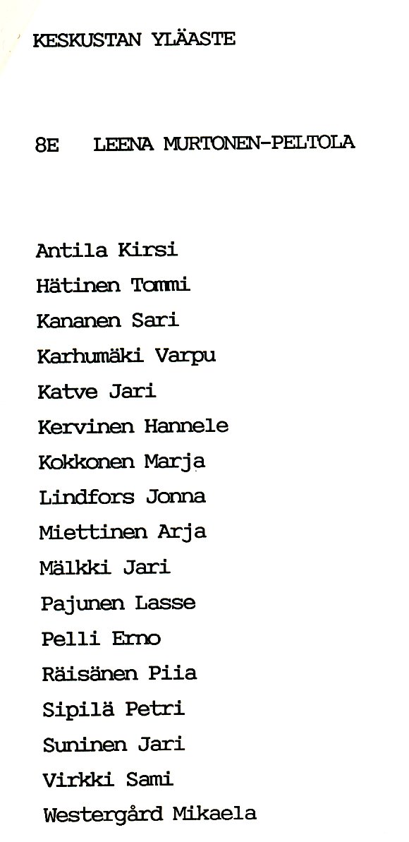 Oppilasluettelo yl�aste 1988-89 sivu 16