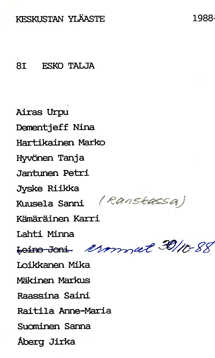 Oppilasluettelo yl�aste 1988-89 sivu 20