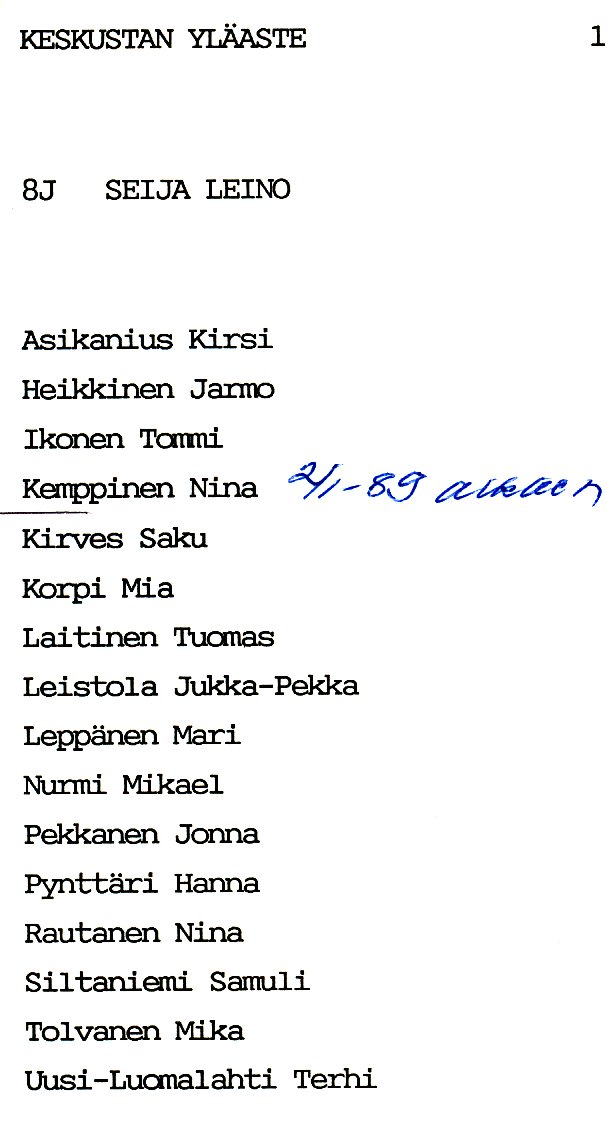 Oppilasluettelo yl�aste 1988-89 sivu 21