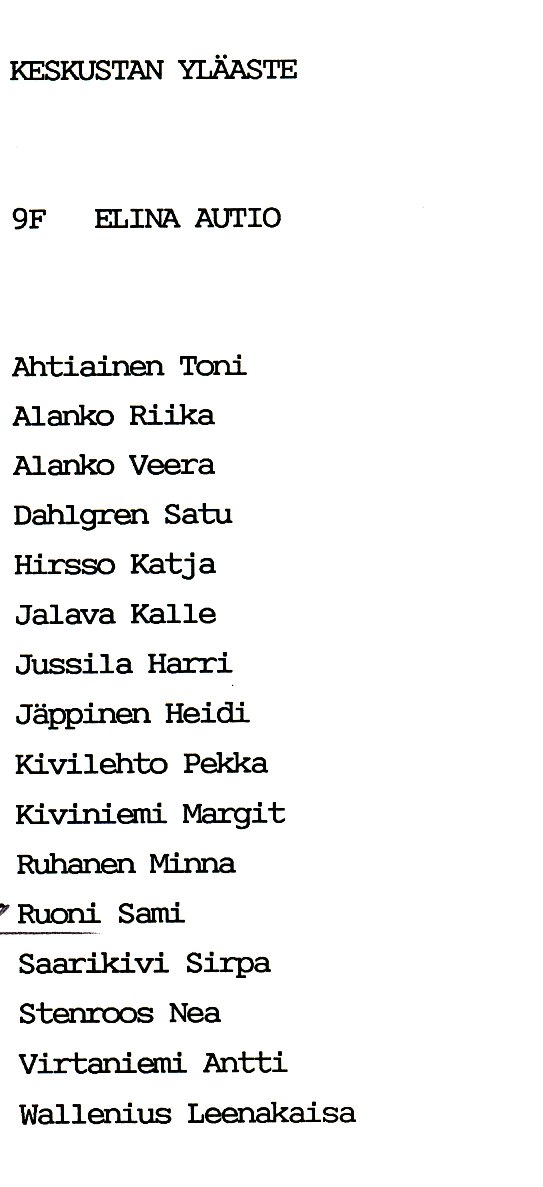 Oppilasluettelo yl�aste 1988-89 sivu 28