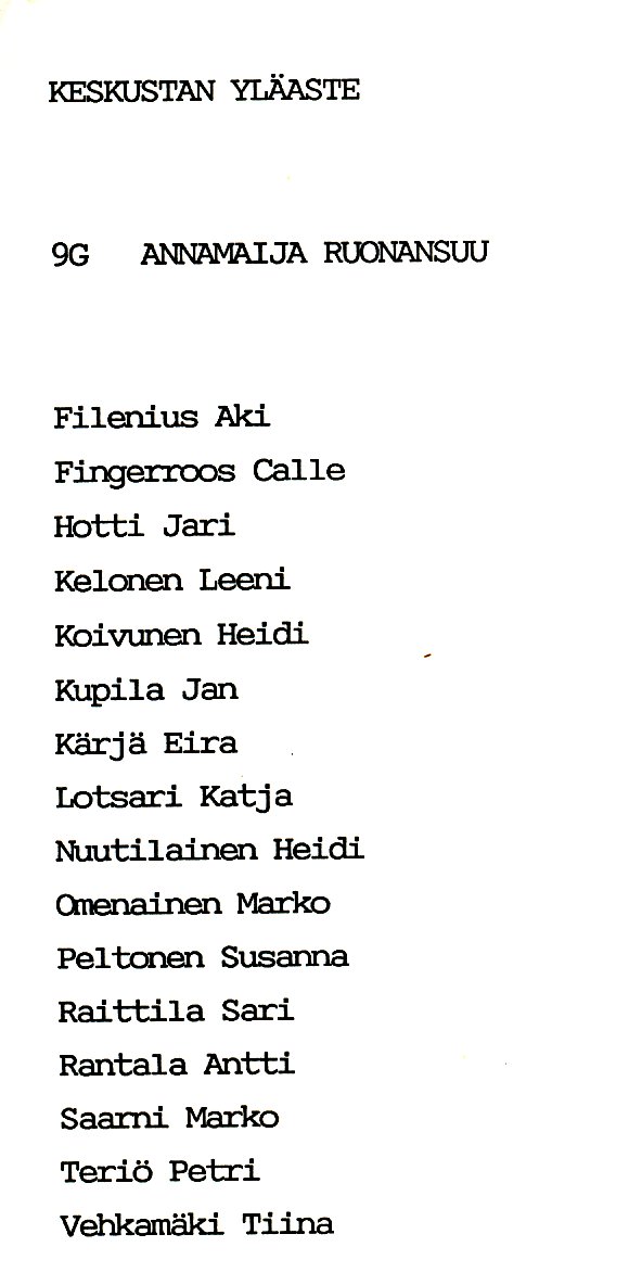 Oppilasluettelo yl�aste 1988-89 sivu 29