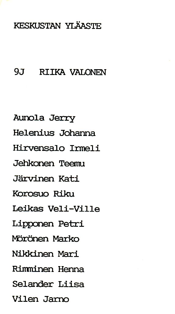 Oppilasluettelo yl�aste 1988-89 sivu 32