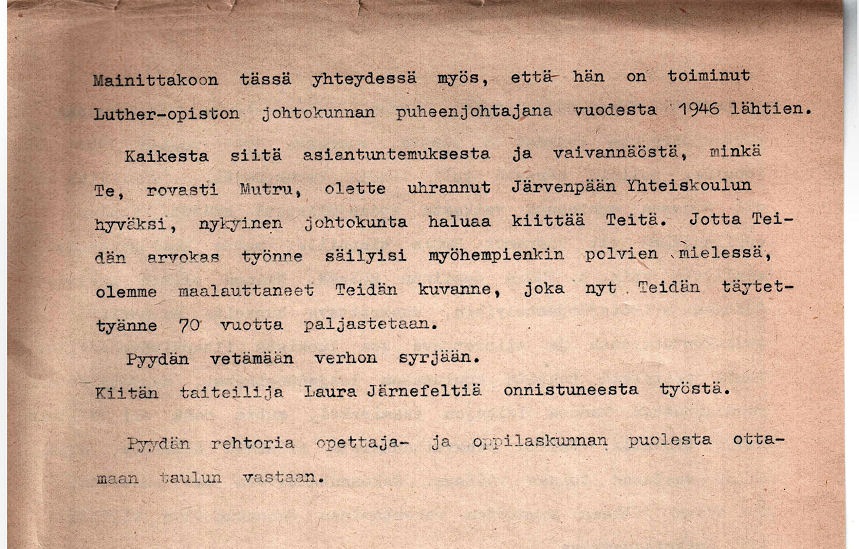 V�in� Mutrun muotokuvan paljastuspuhe