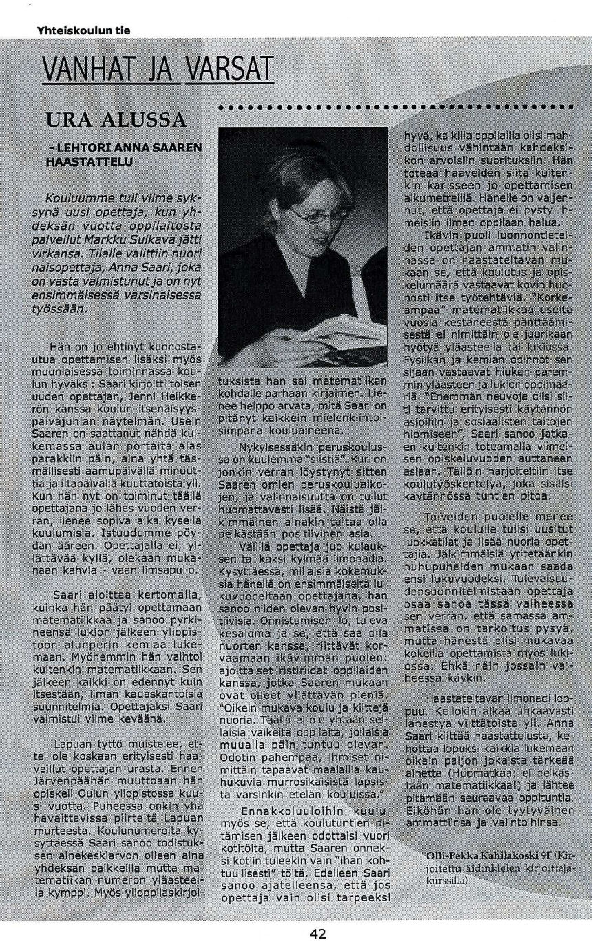 Anna Saaren haastattelu vk 1999-2000