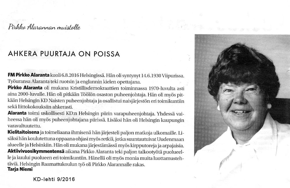 Pirkko Alarannan muistokirjoitus