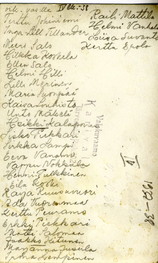 1937-1938 luokkakuva 4 lk nimet