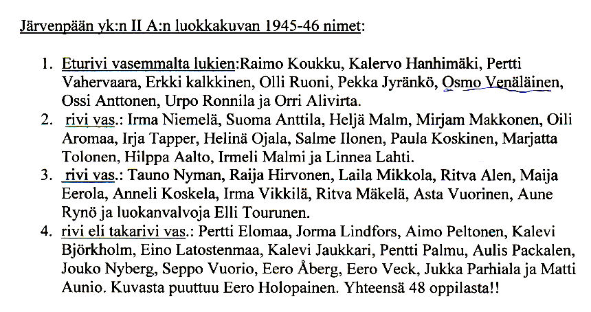 2 luokka 1945-46 nimet