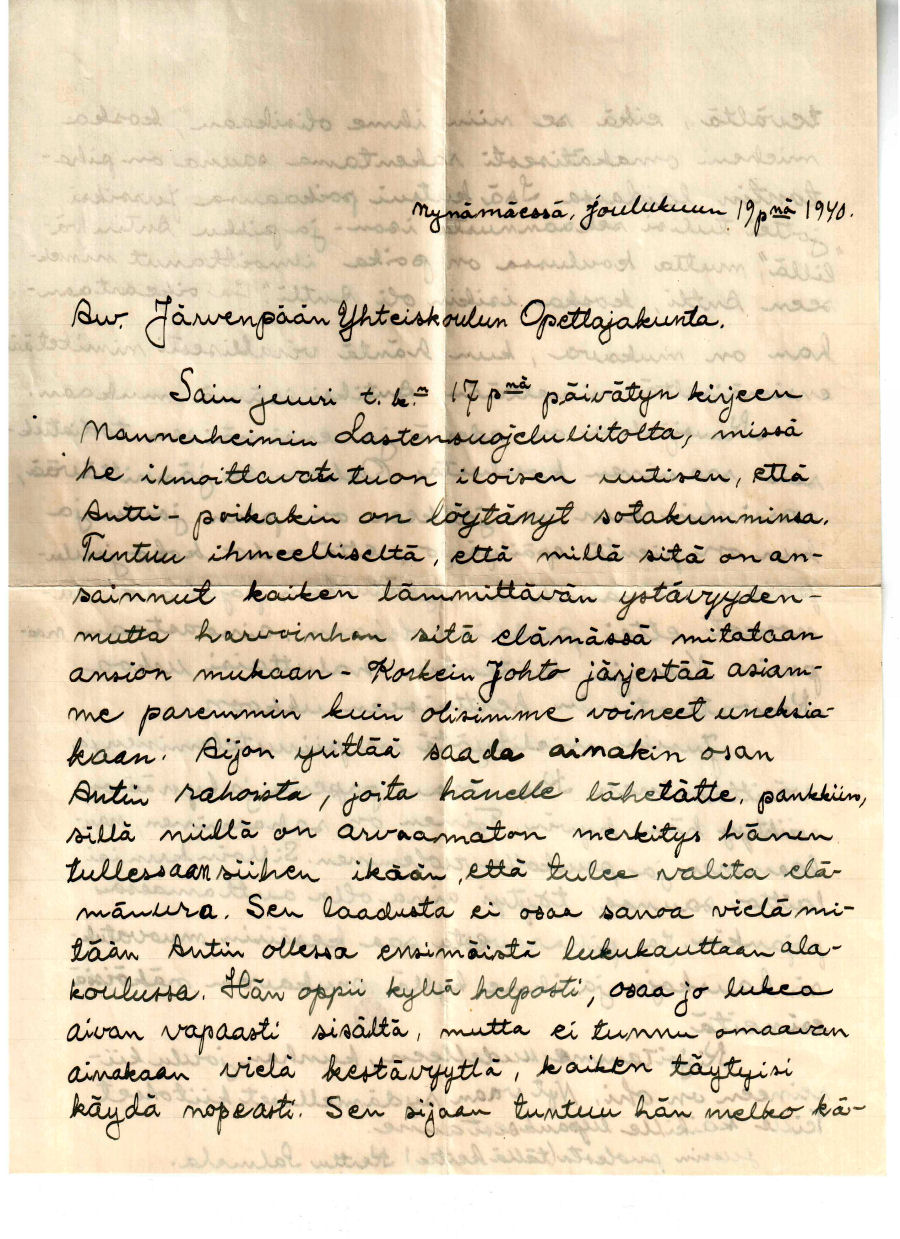 kirje 19.12.1940 sivu 1