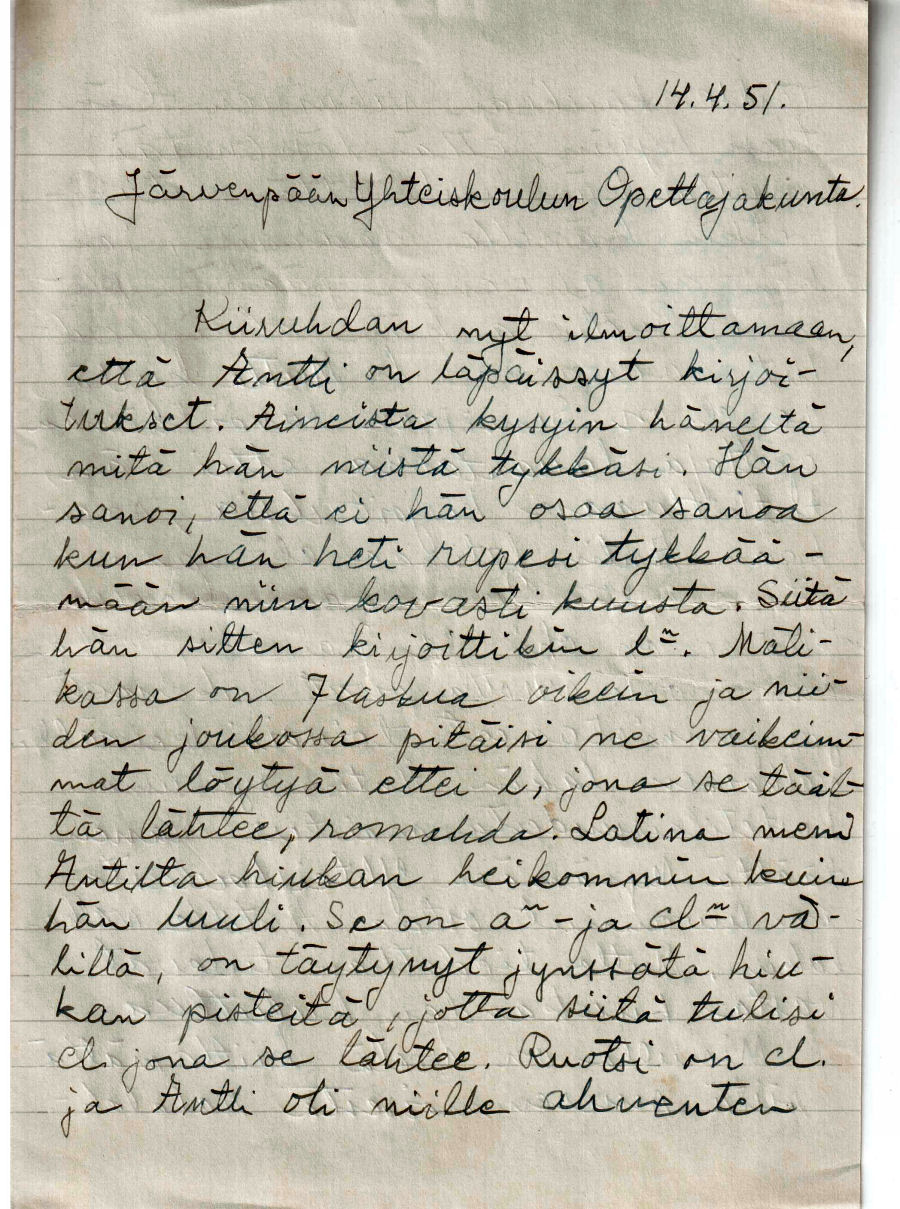 ylioppilaskirje 14.5.1951 sivu 1