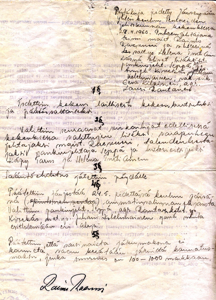 Hallituksen kokous 28.4.1960