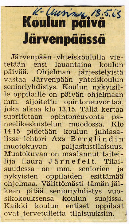 Keski-Uusimaan ilmoitus18.5.1963