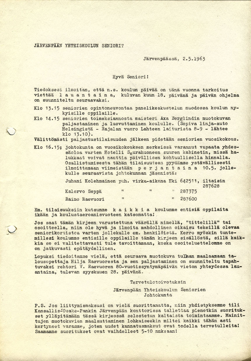 Vuosikokouskutsu 18.5.1963