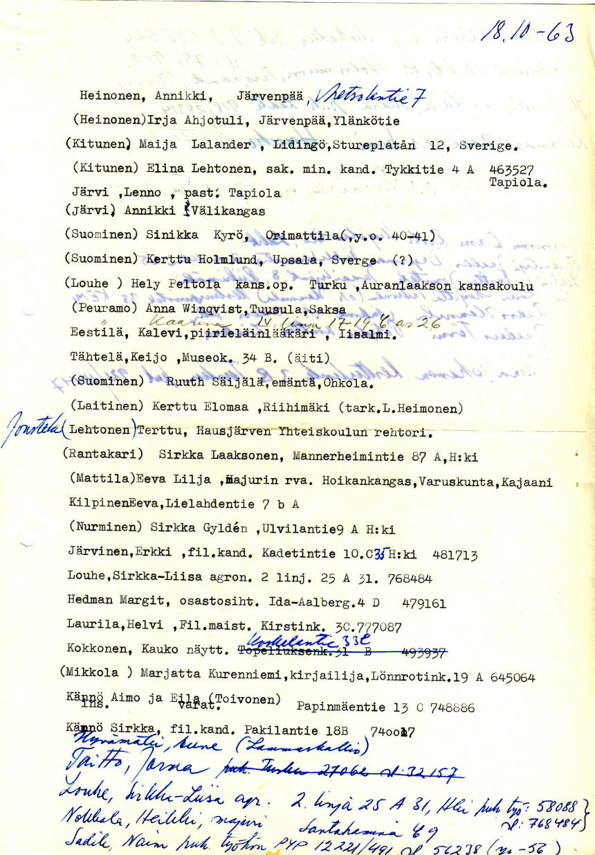 18.10.1963 luettelo