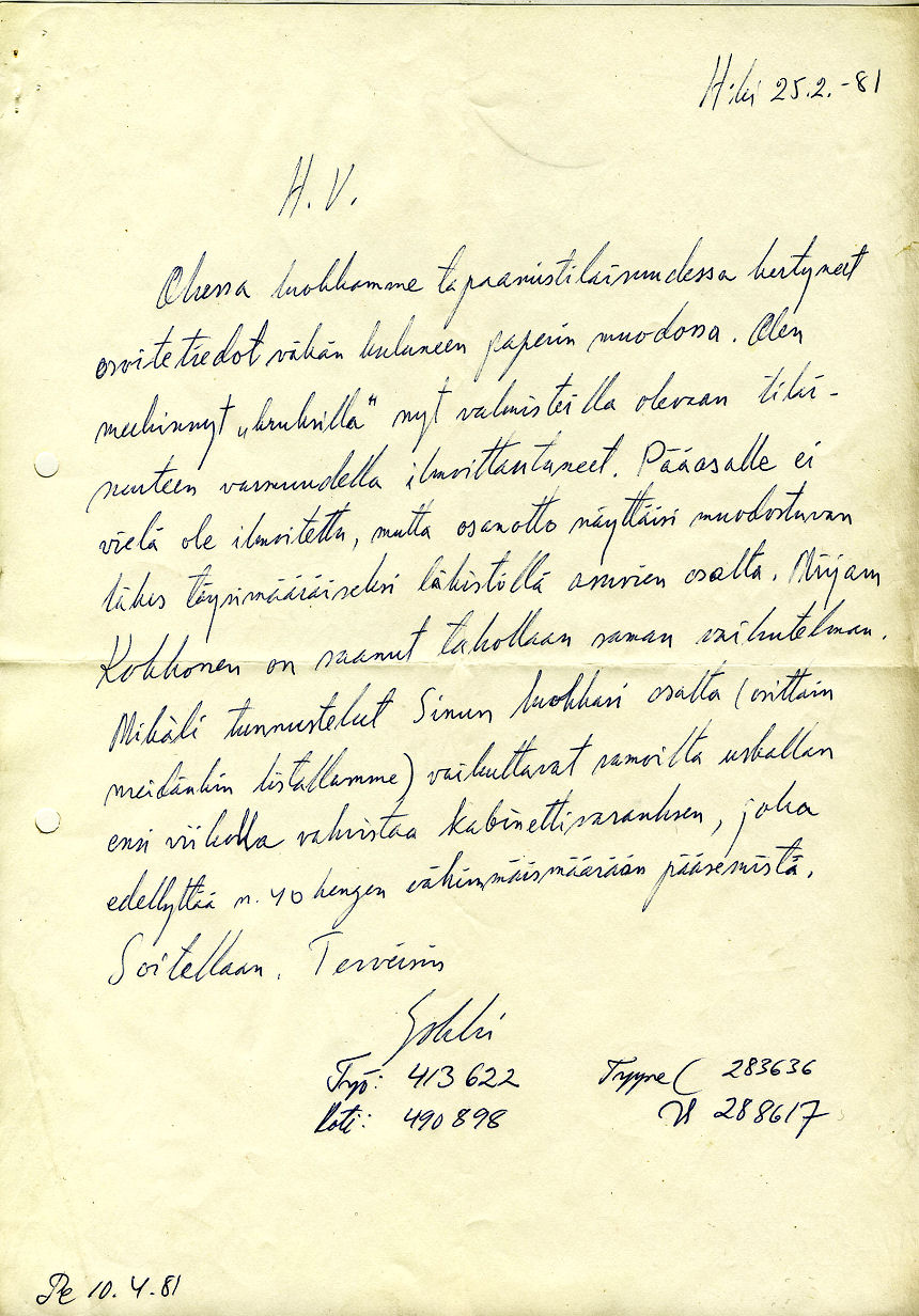 kirje 25.2.1981